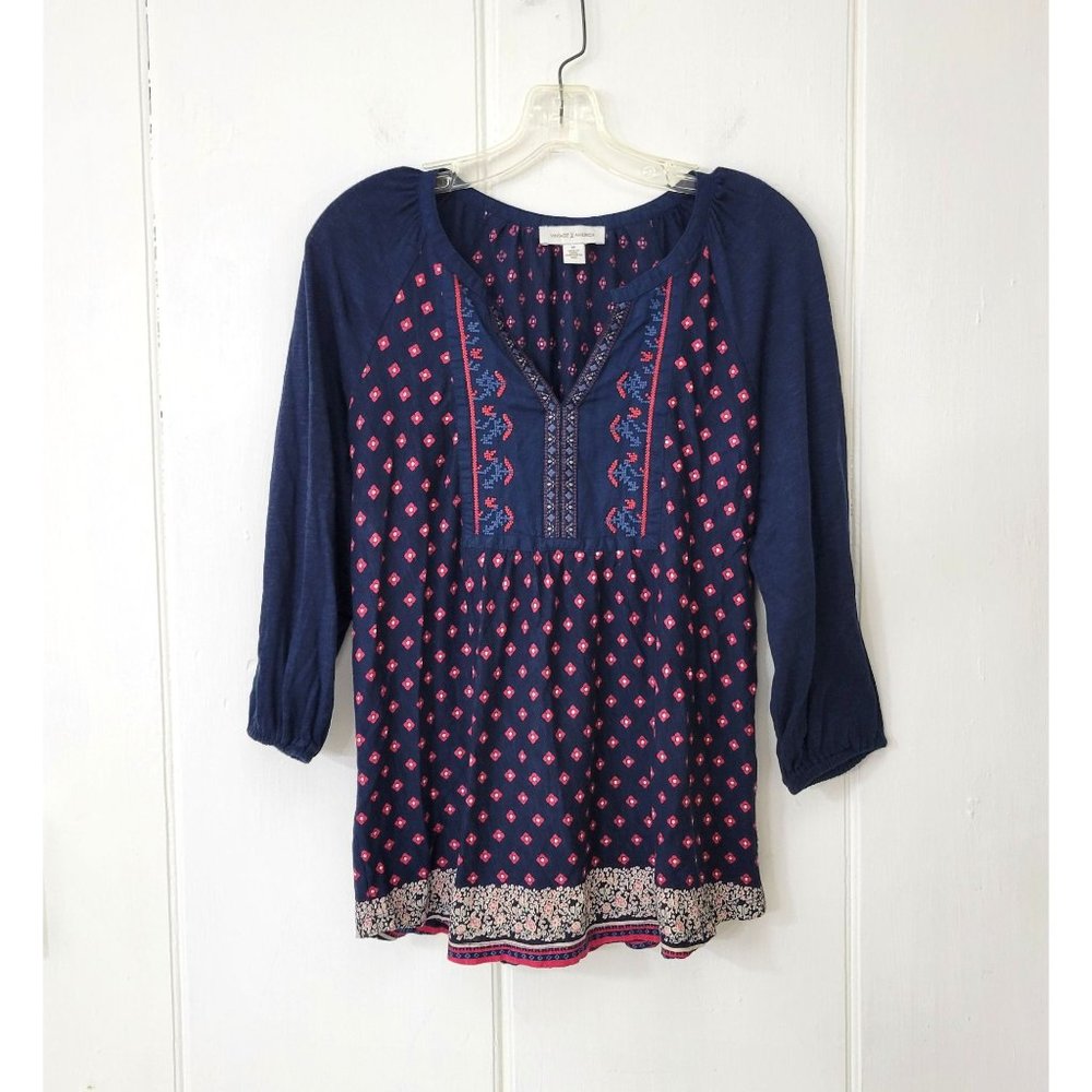 Vintage America Navy Jersey Embroidered Peasant Blouse - Picture 5 of 5